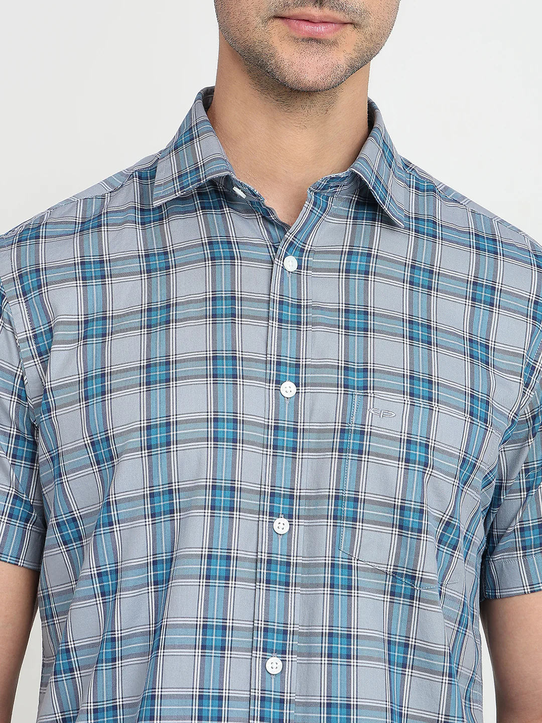Colorplus Men Blue Checks Regular Fit Cotton Half Sleeve Casual Shirt - Image 6