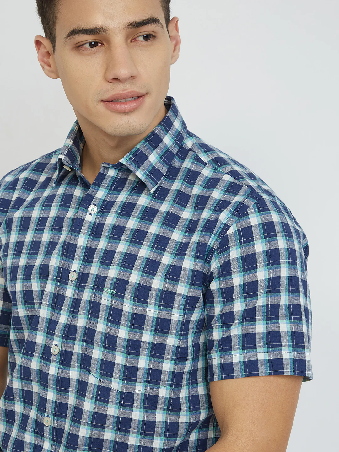 ColorPlus Men Blue Checks Regular Fit Cotton Shirt - Image 6