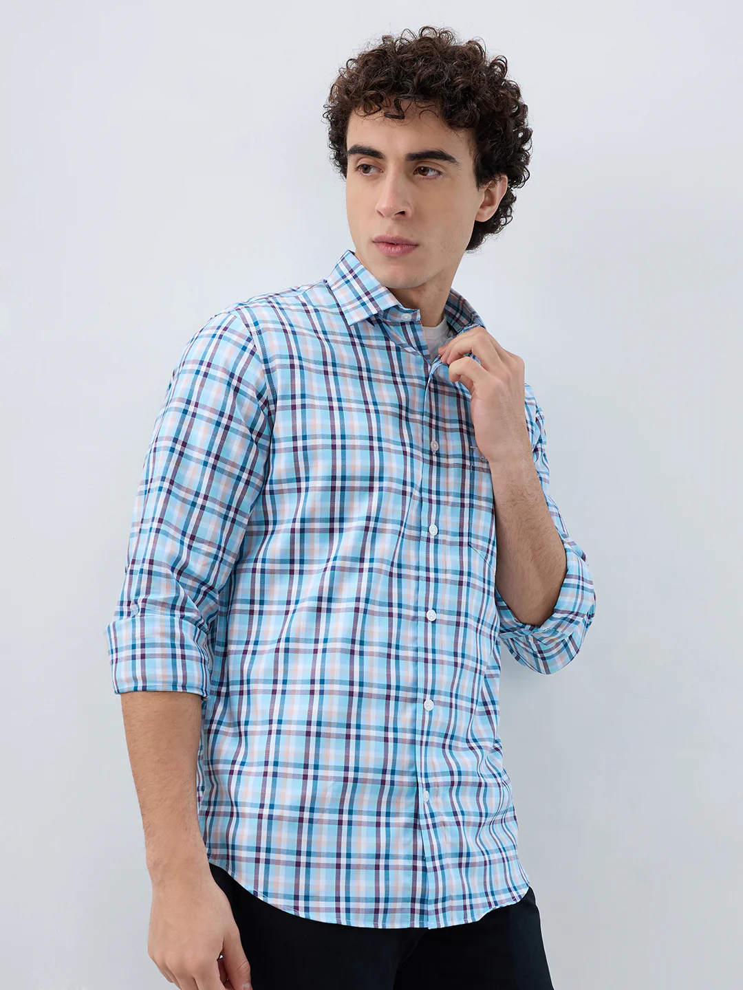 Colorplus Men Blue Checks Regular Fit Cotton Shirt - Image 2
