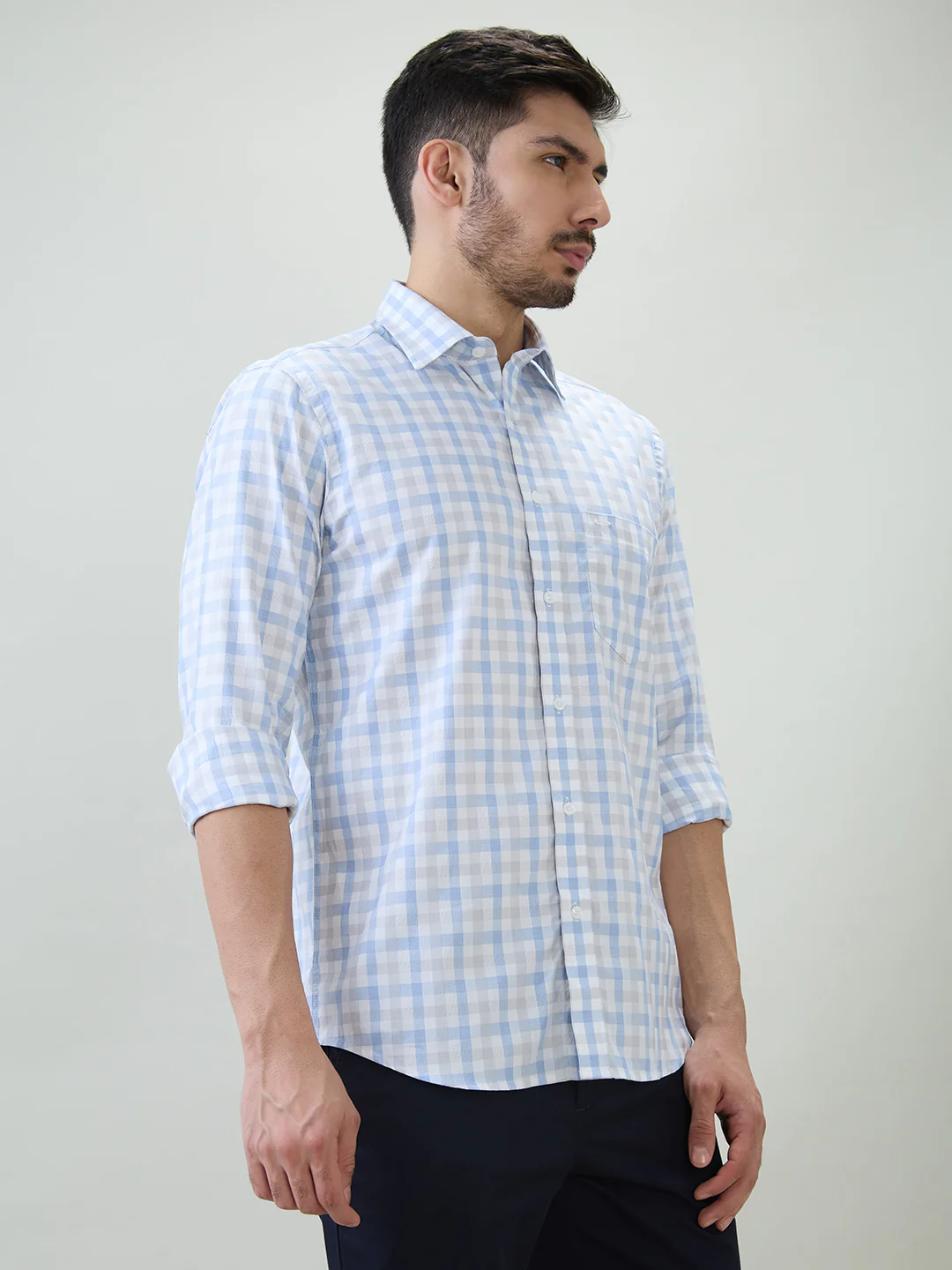 Colorplus Men Blue Checks Regular Fit Cotton Shirt - Image 2