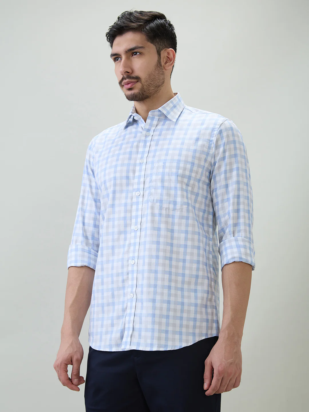 Colorplus Men Blue Checks Regular Fit Cotton Shirt - Image 3