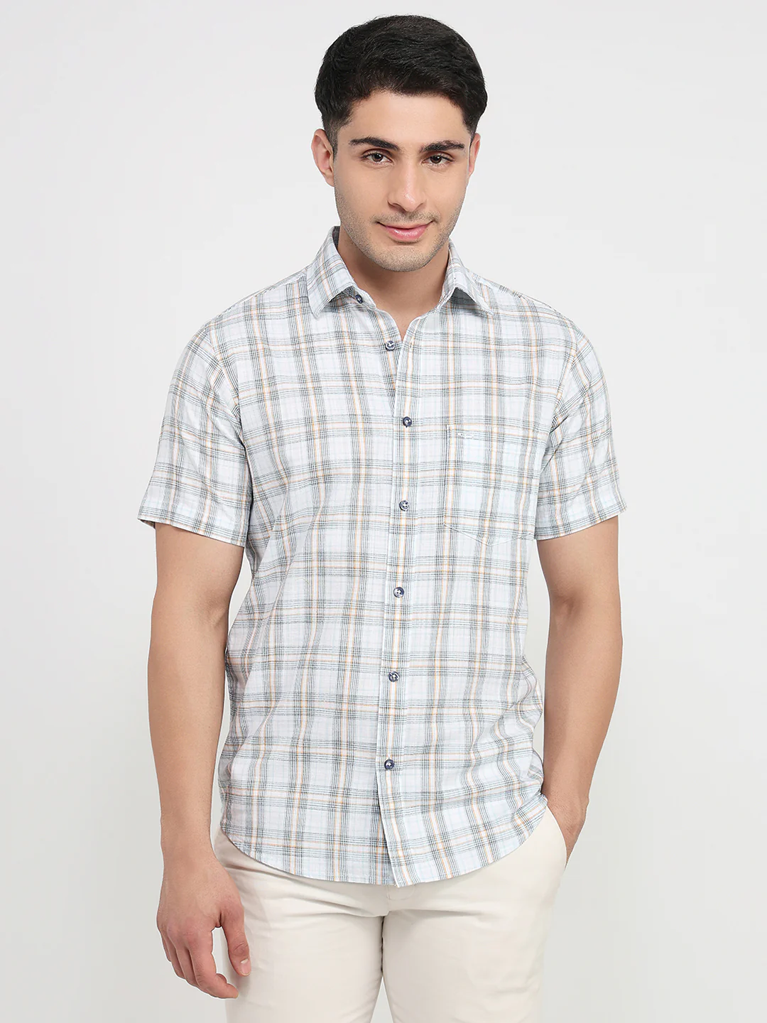 Colorplus Men Blue Checks Regular Fit Cotton Shirt