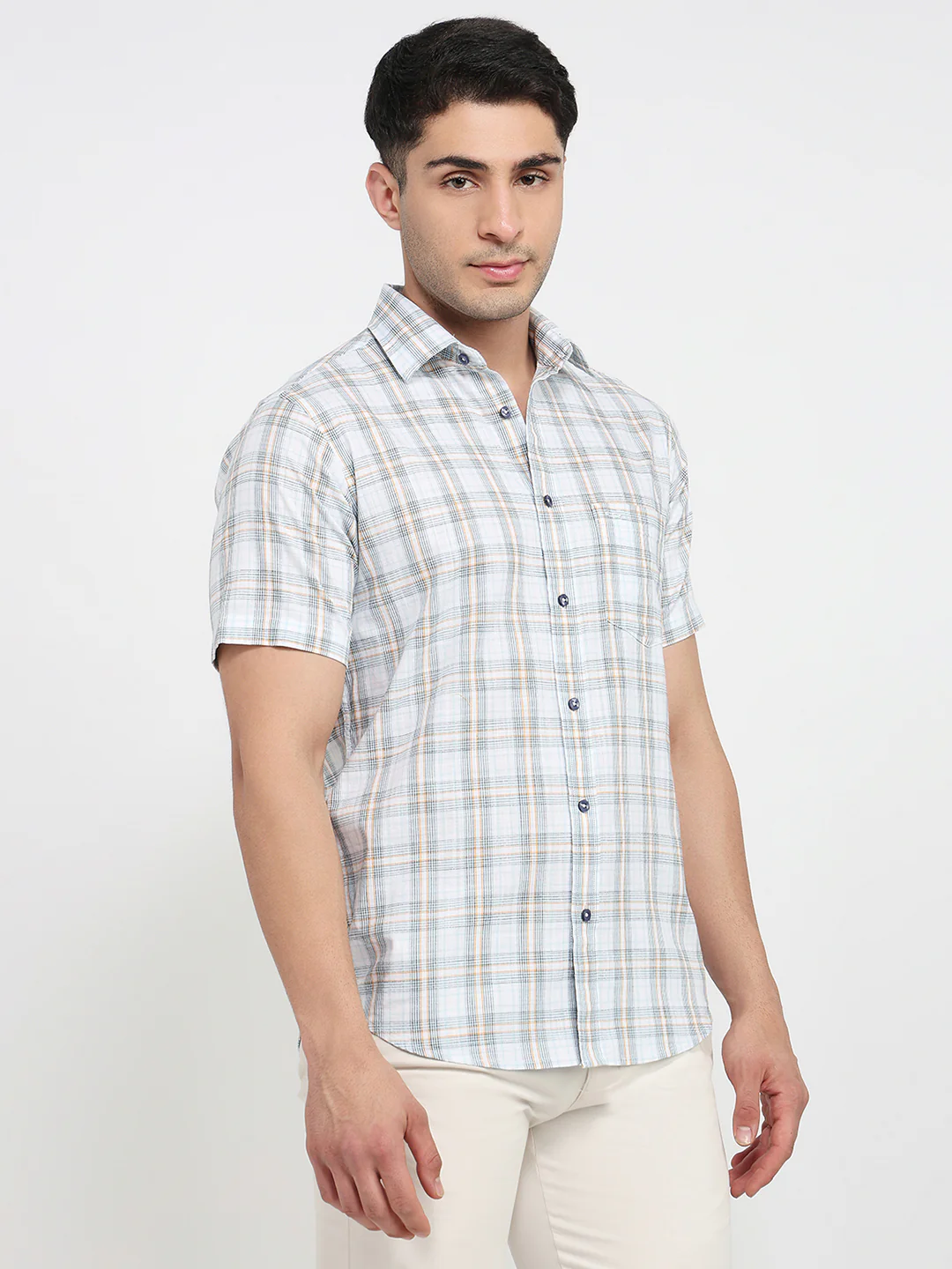 Colorplus Men Blue Checks Regular Fit Cotton Shirt - Image 3