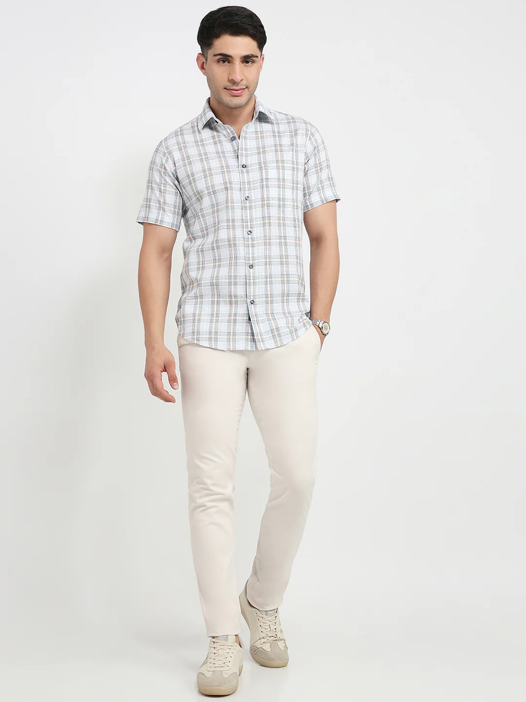 Colorplus Men Blue Checks Regular Fit Cotton Shirt - Image 5