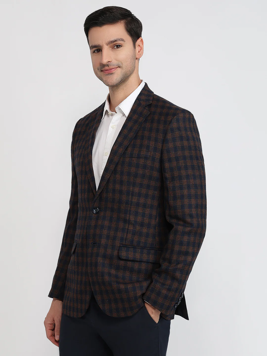 Colorplus Men Blue Checks Regular Fit Wool Blazer - Image 2