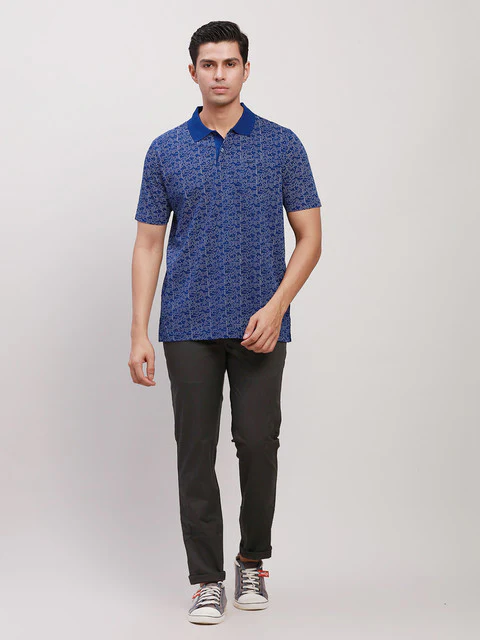 ColorPlus Men Blue Classic Fit Printed Half Sleeve T-Shirt - Image 5