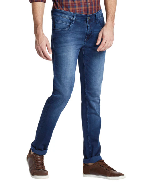 Colorplus Men Blue Cross Dyed Tapered Fit Cotton Blend Jeans - Image 2