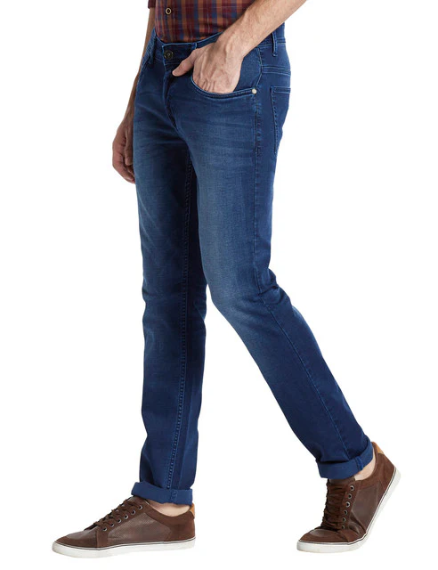 Colorplus Men Blue Cross Dyed Tapered Fit Cotton Blend Jeans - Image 3