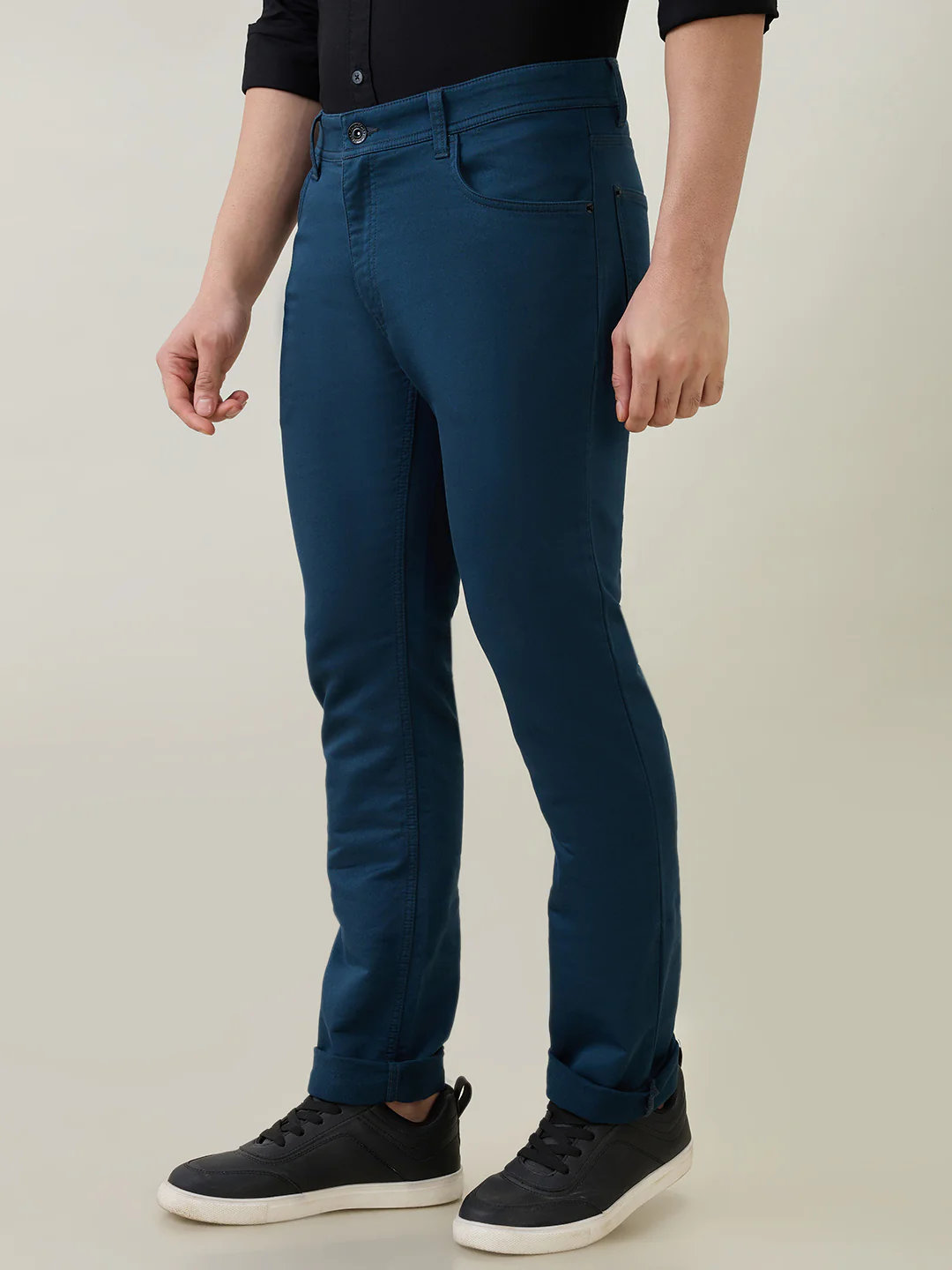 Colorplus Men Blue Dobby Regular Fit Cotton Blend Trouser - Image 3