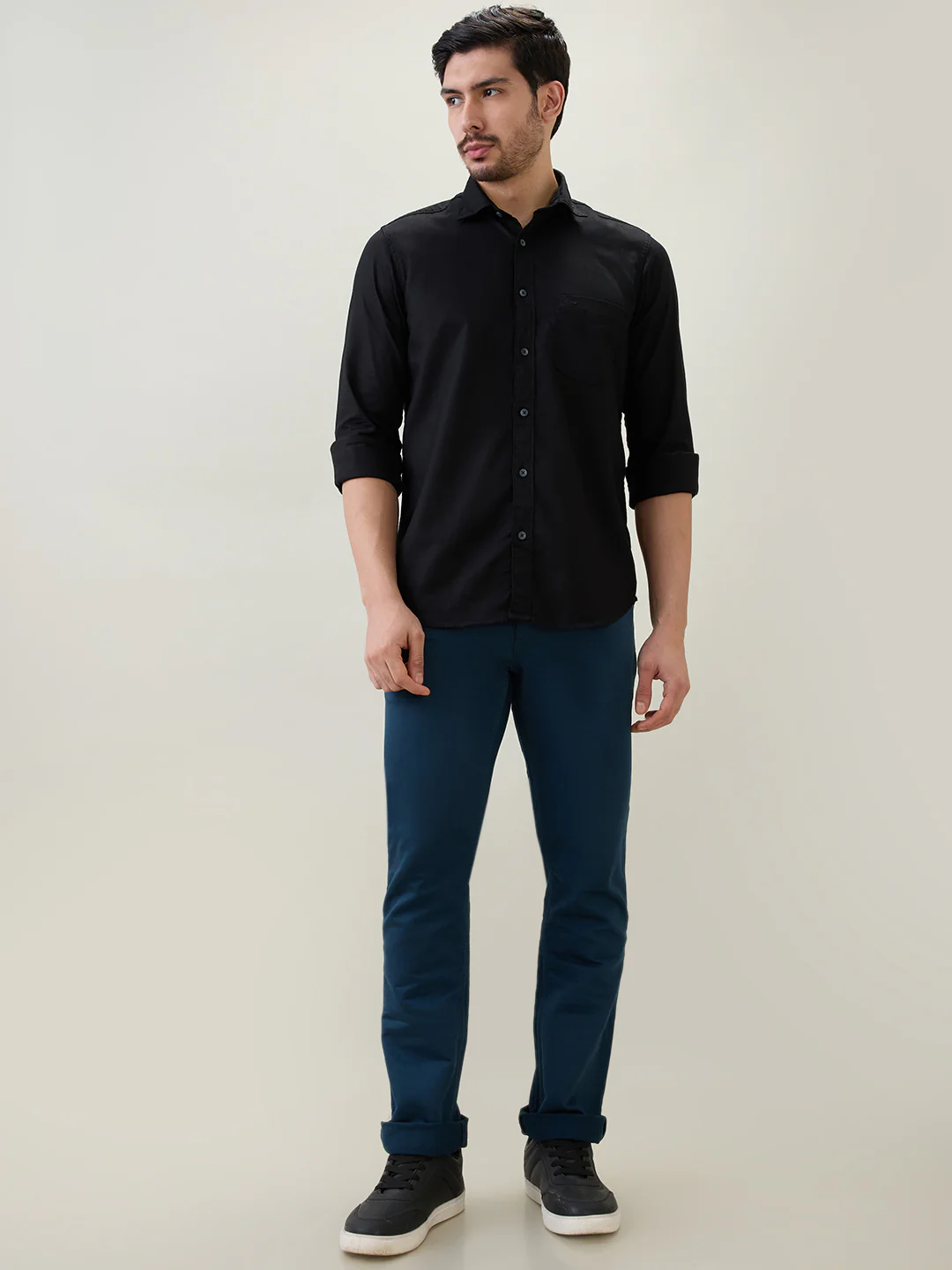 Colorplus Men Blue Dobby Regular Fit Cotton Blend Trouser - Image 5