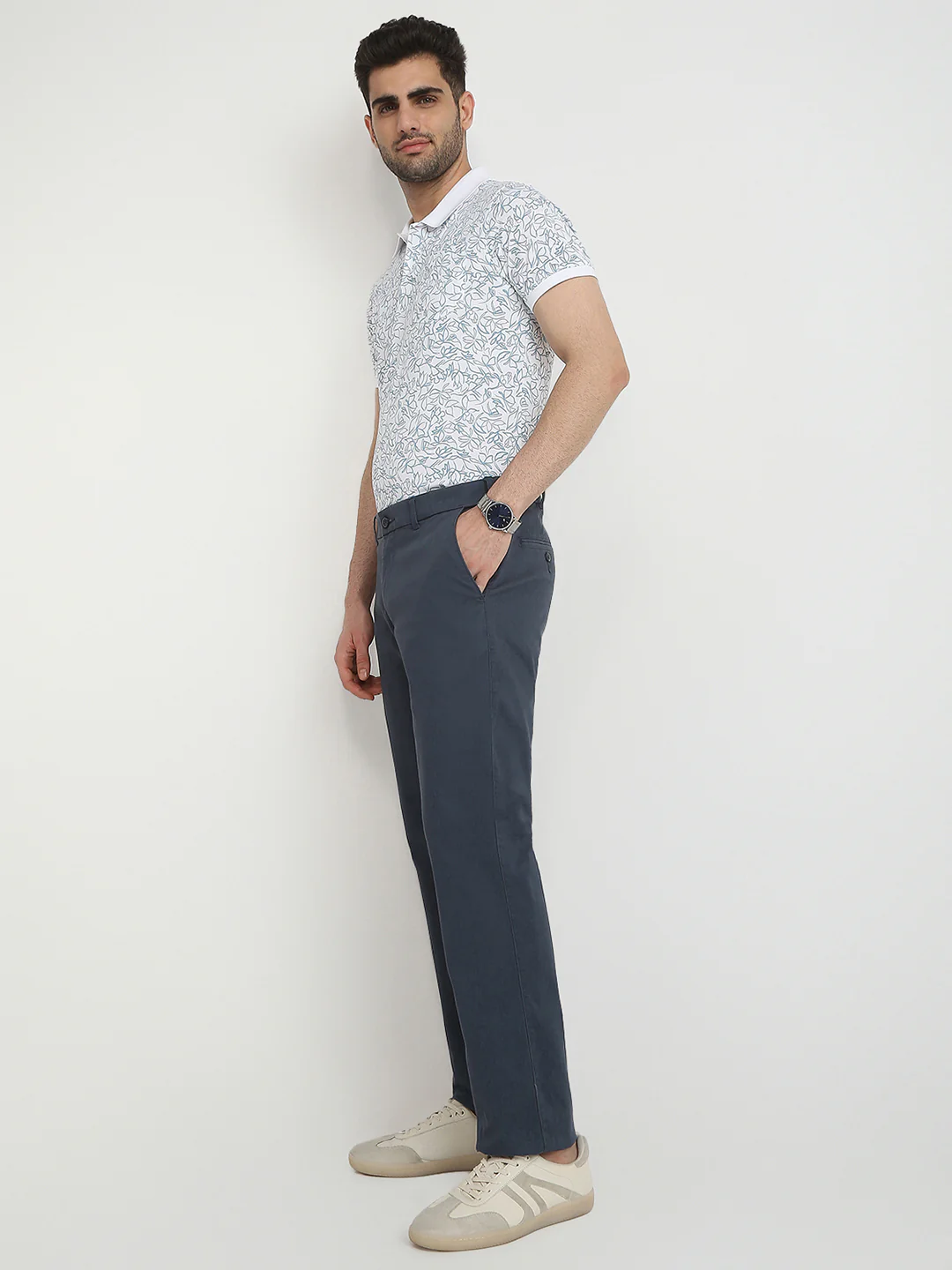 Colorplus Men Blue Dobby Slim Fit Cotton Blend Trouser - Image 11