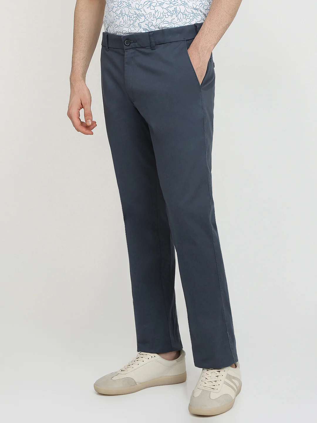 Colorplus Men Blue Dobby Slim Fit Cotton Blend Trouser - Image 2