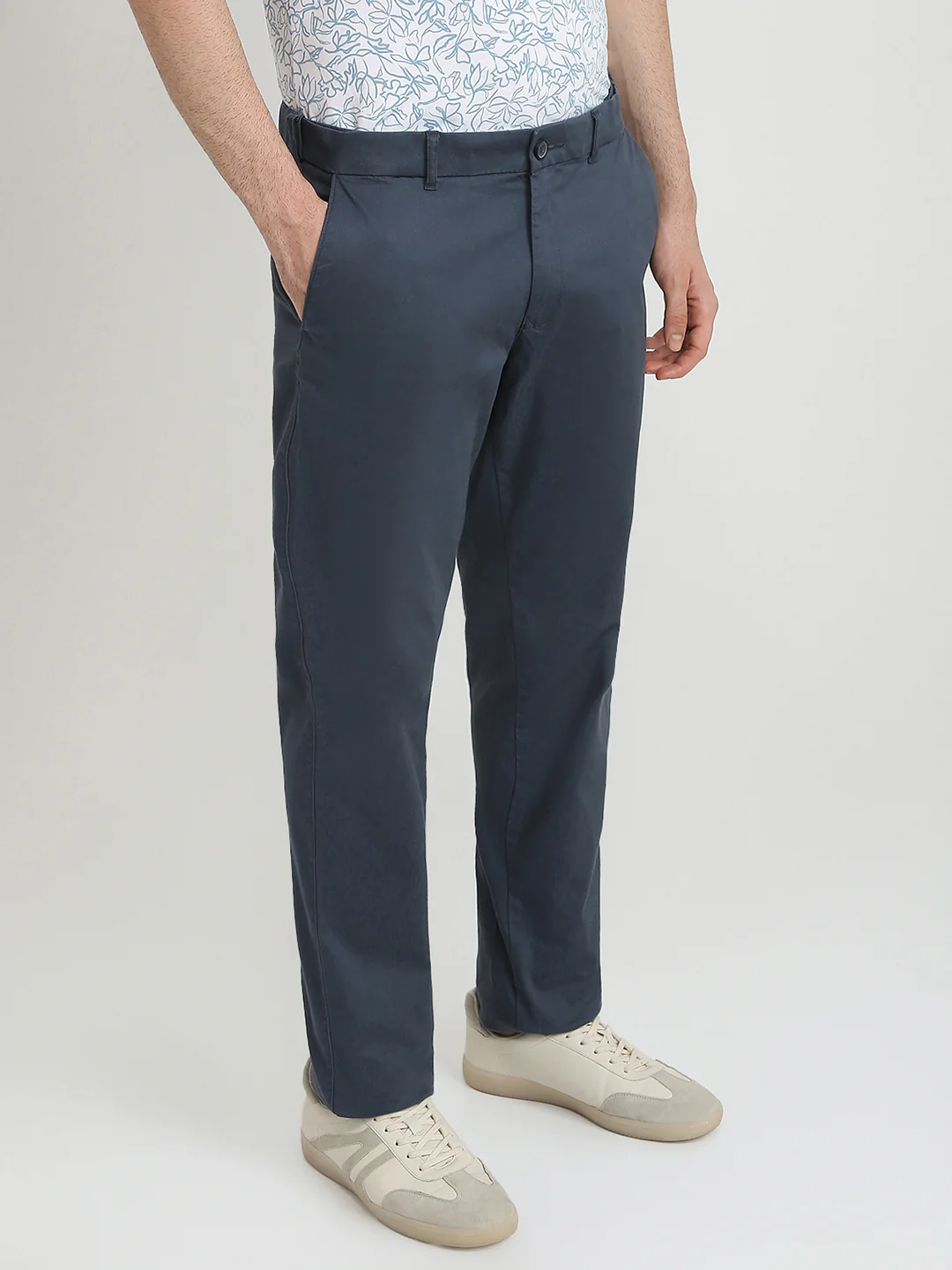 Colorplus Men Blue Dobby Slim Fit Cotton Blend Trouser - Image 3