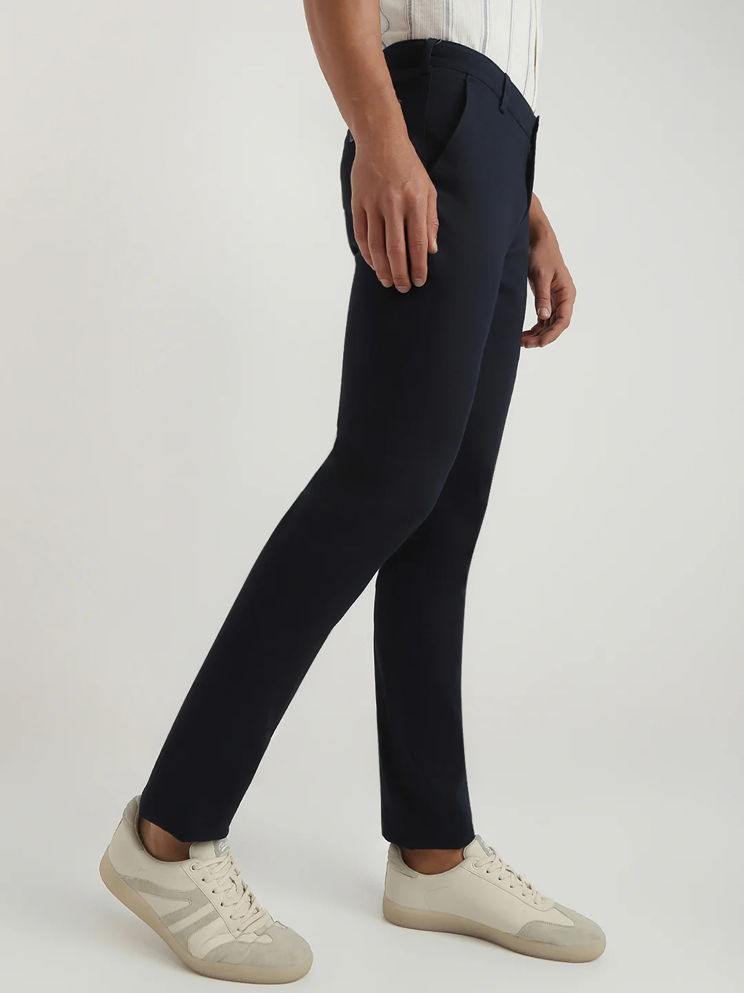 ColorPlus Men Blue Dobby Slim Fit Cotton Blend Trouser - Image 2