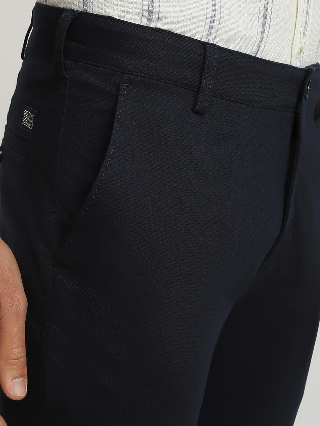 ColorPlus Men Blue Dobby Slim Fit Cotton Blend Trouser - Image 6