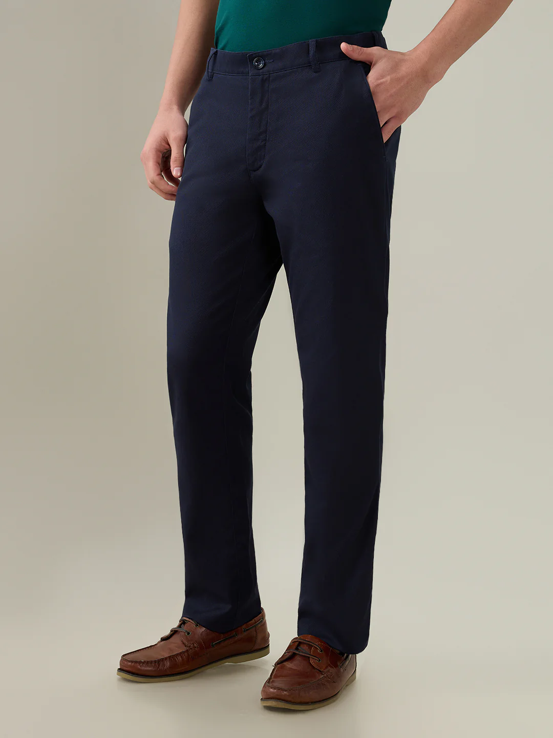 Colorplus Men Blue Dobby Slim Fit Cotton Trouser - Image 2