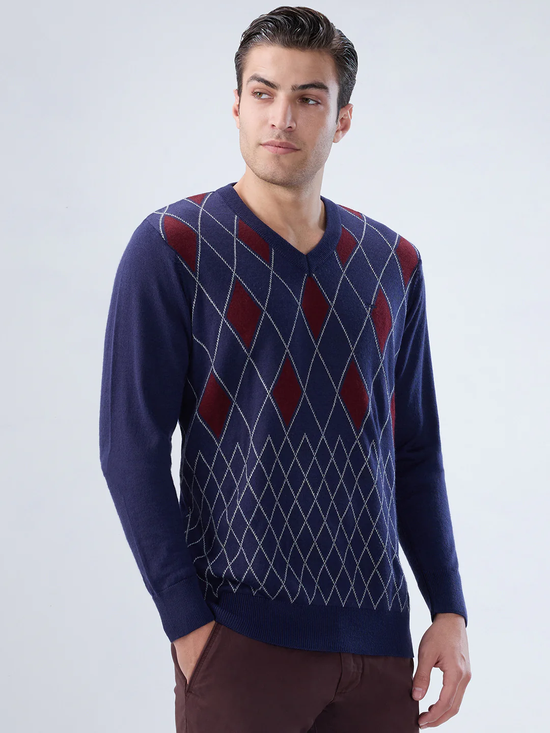 Colorplus Men Blue Jacquard Regular Fit Acrlic Blend Sweatshirt - Image 2