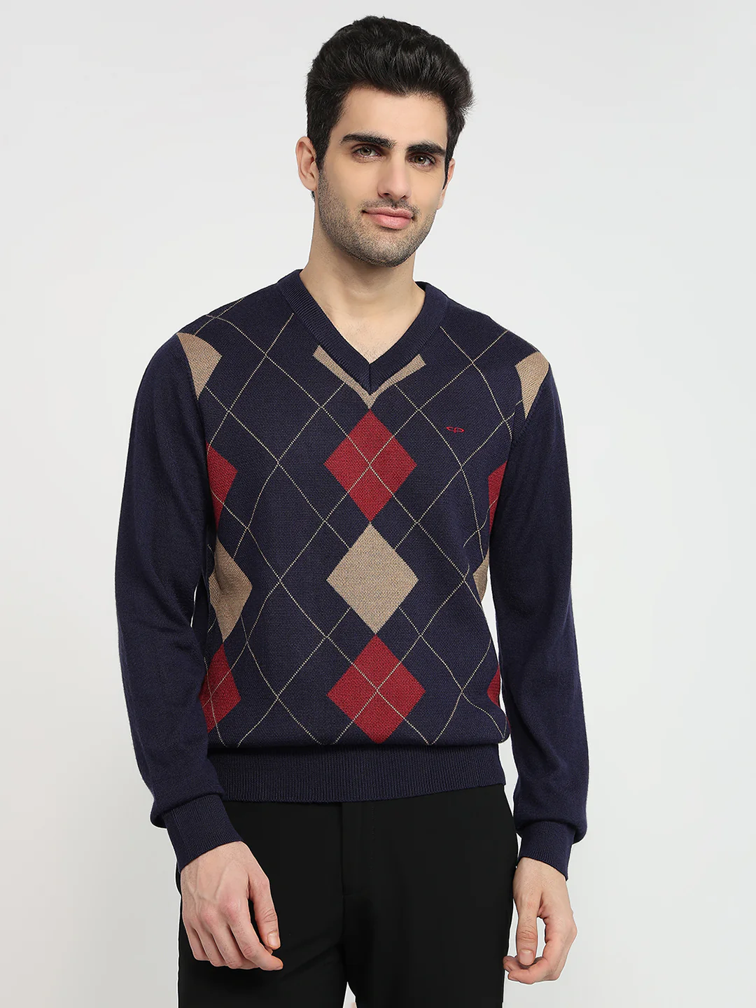 Colorplus Men Blue Jacquard Regular Fit Acrylic Blend Sweatshirt