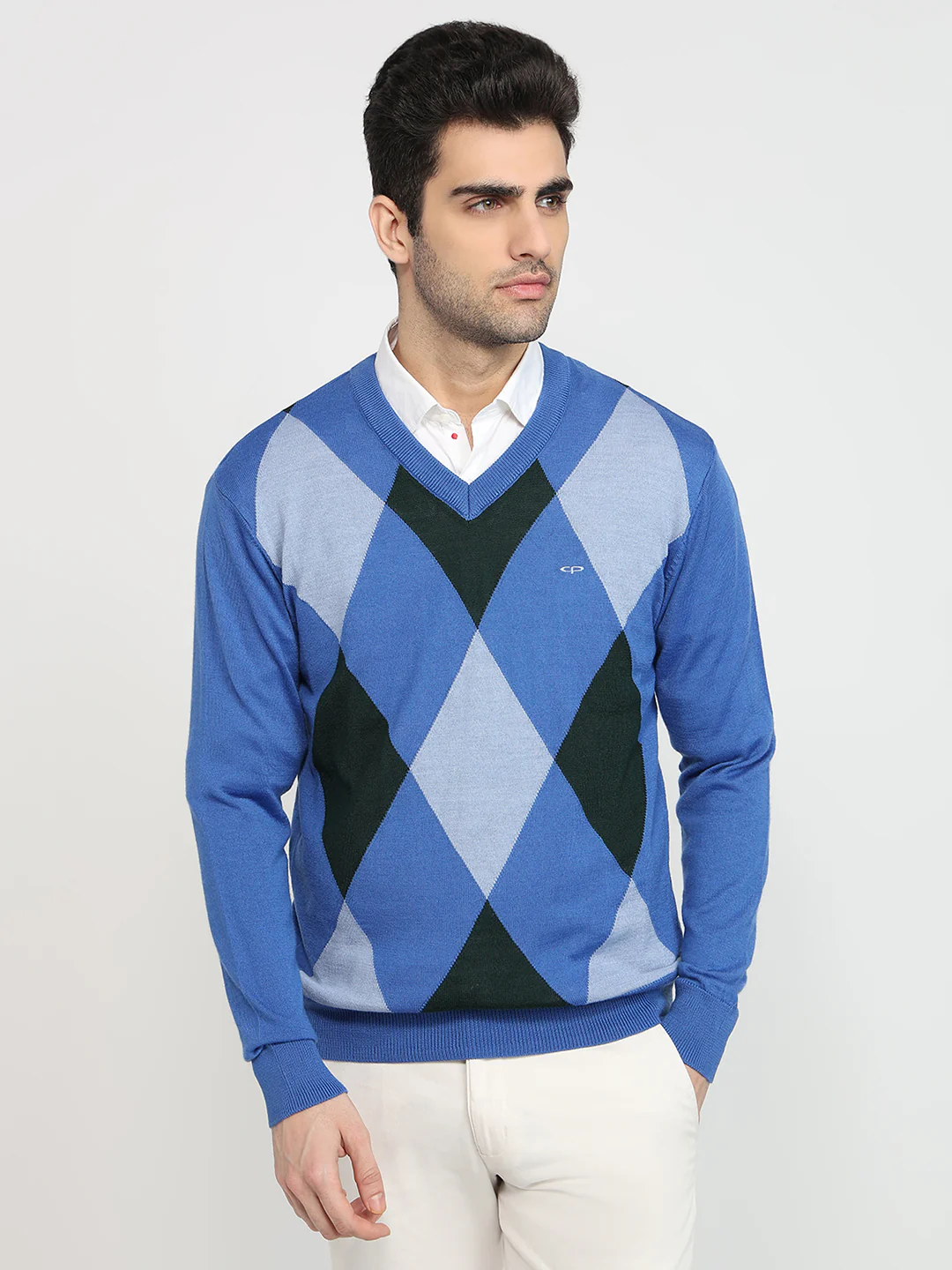 Colorplus Men Blue Jacquard Regular Fit Acrylic Blend Sweatshirt