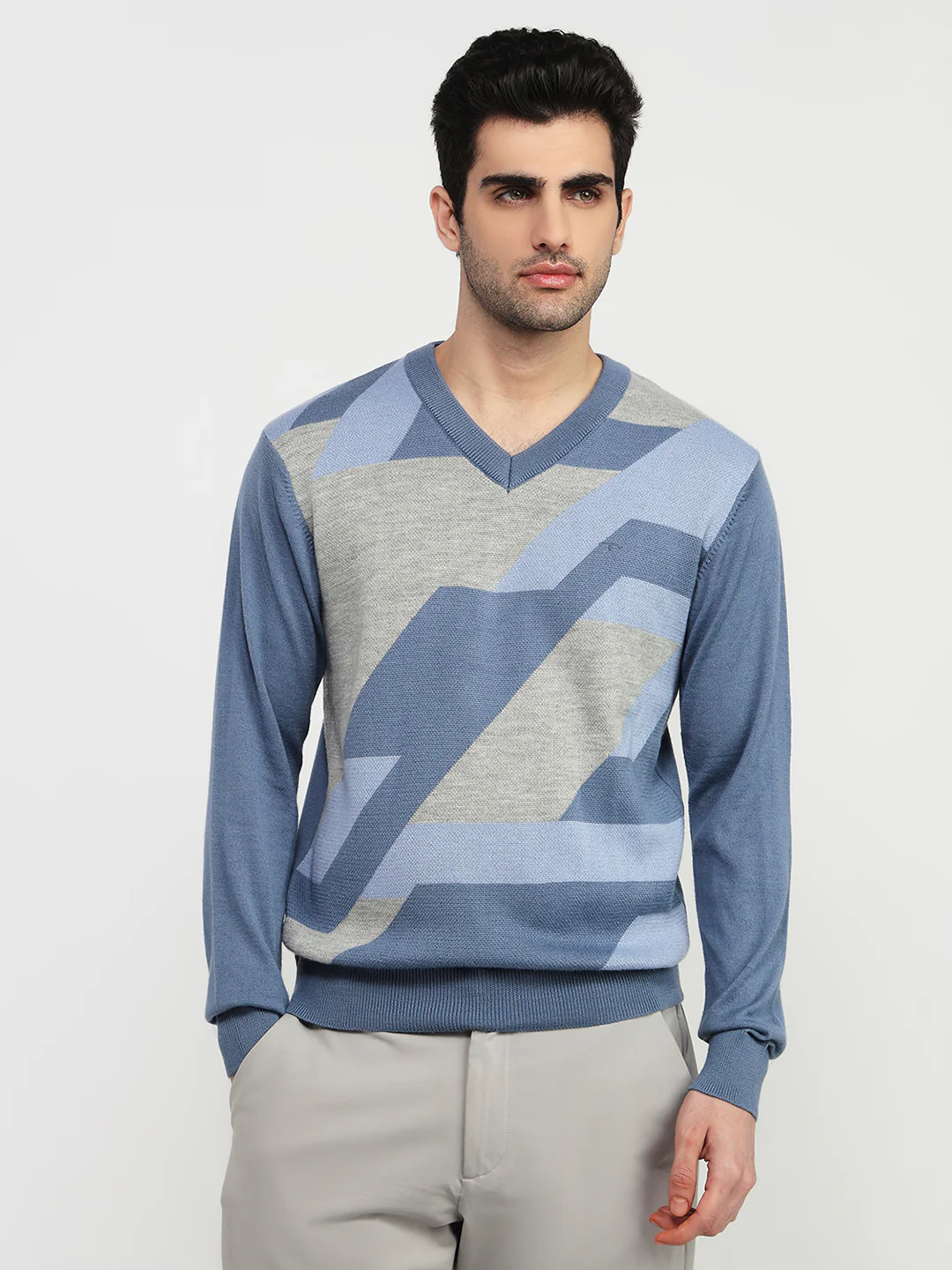 Colorplus Men Blue Jacquard Regular Fit Acrylic Blend Sweatshirt