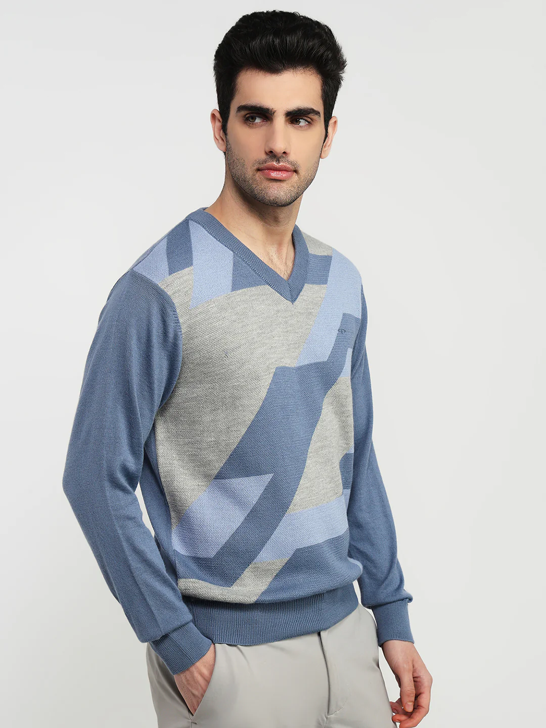 Colorplus Men Blue Jacquard Regular Fit Acrylic Blend Sweatshirt - Image 3