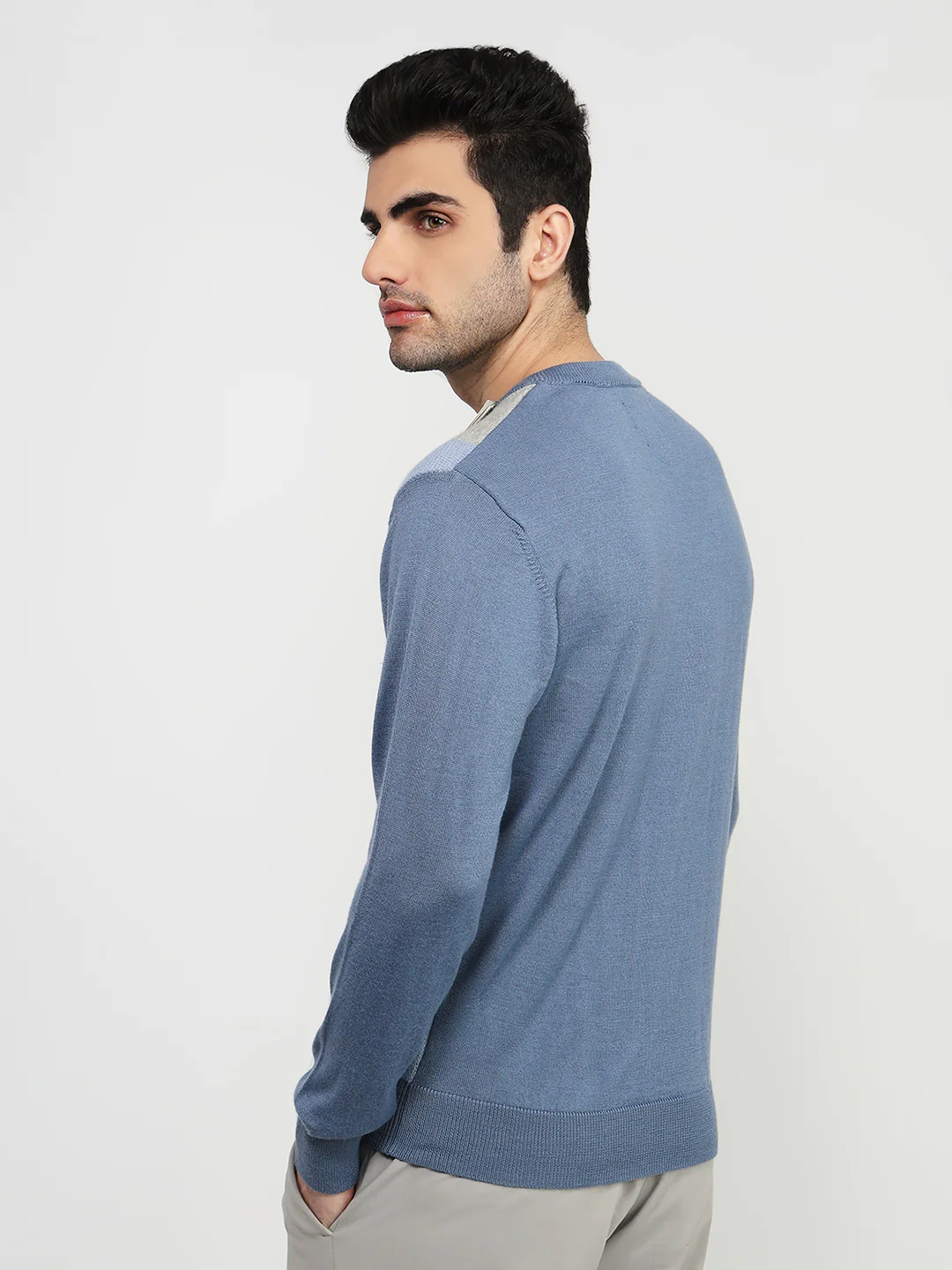 Colorplus Men Blue Jacquard Regular Fit Acrylic Blend Sweatshirt - Image 4