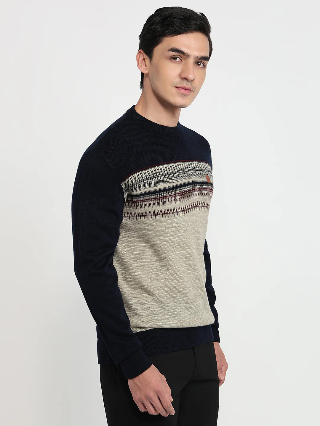 Colorplus Men Blue Jacquard Regular Fit Acrylic Sweatshirt - Image 3