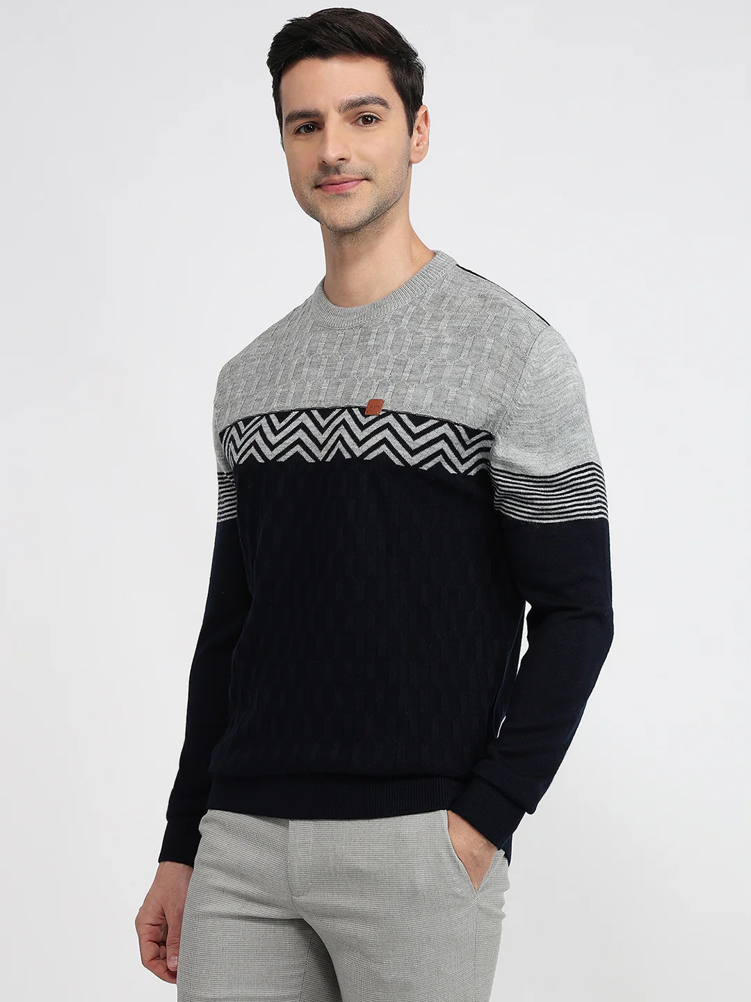 Colorplus Men Blue Jacquard Regular Fit Acrylic Sweatshirt - Image 2
