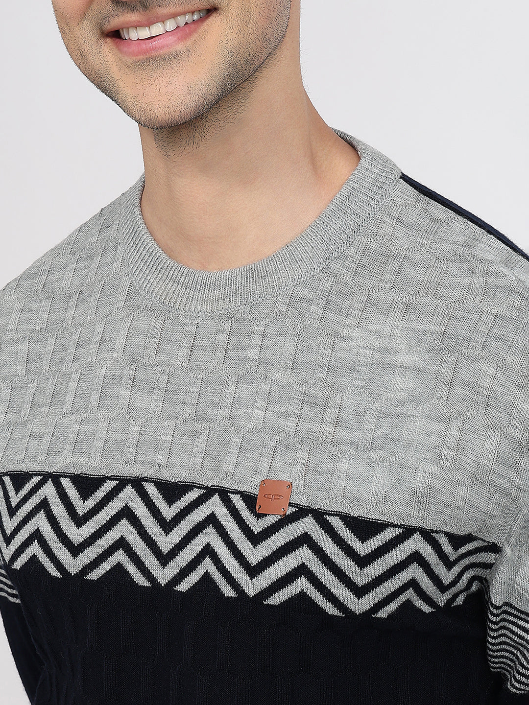 Colorplus Men Blue Jacquard Regular Fit Acrylic Sweatshirt - Image 6