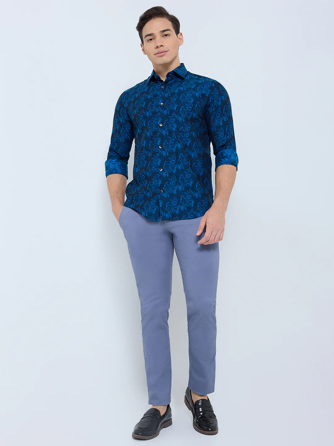 Colorplus Men Blue Jacquard Regular Fit Cotton Casual Shirt - Image 5