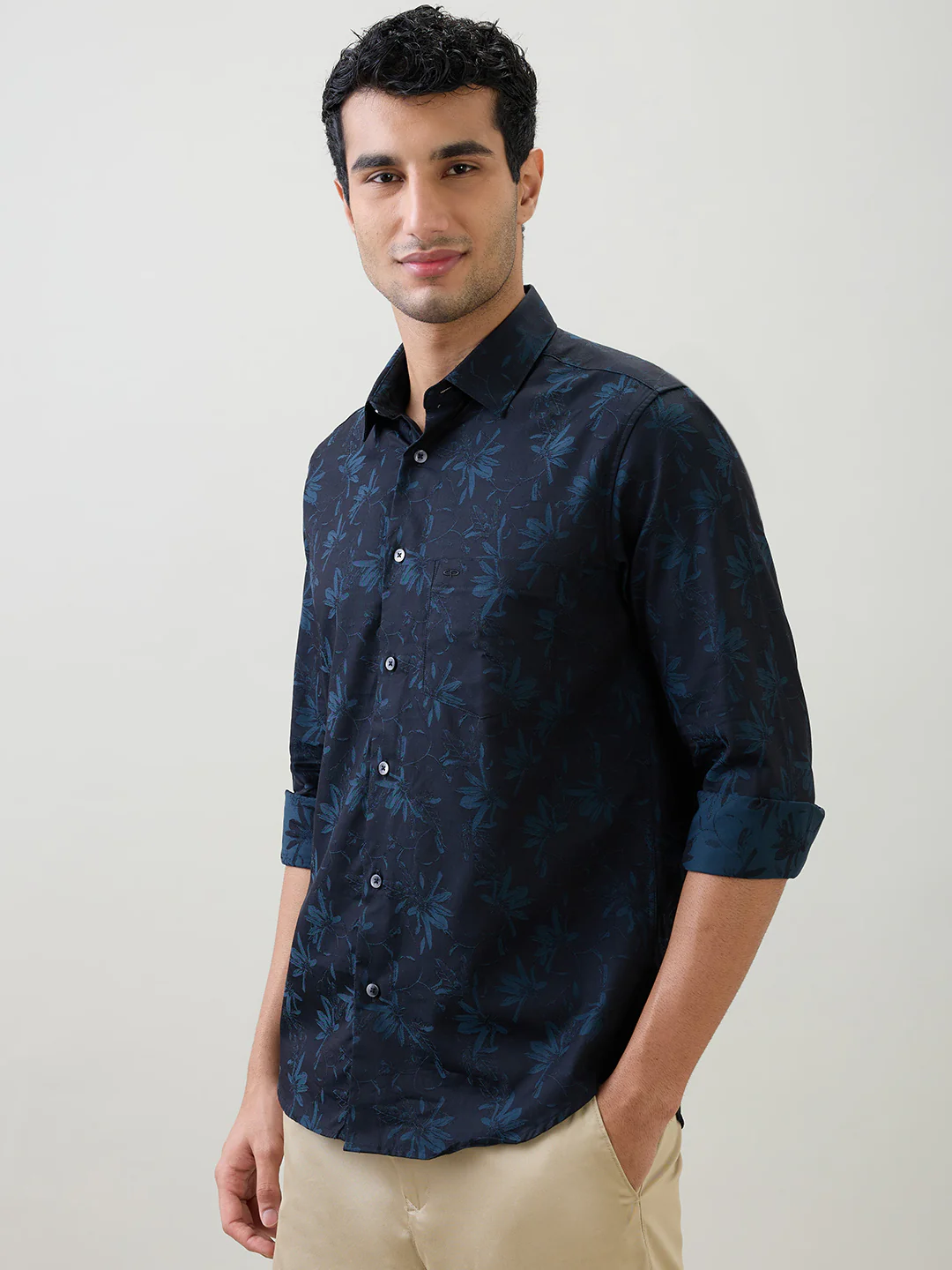 Colorplus Men Blue Jacquard Regular Fit Cotton Full Sleeve Casual Shirt - Image 3