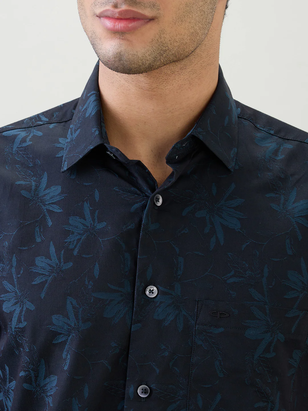 Colorplus Men Blue Jacquard Regular Fit Cotton Full Sleeve Casual Shirt - Image 6