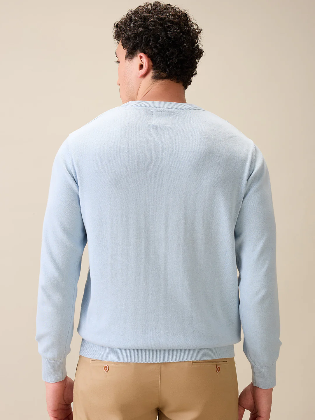 Colorplus Men Blue Jacquard Regular Fit Cotton Full Sleeve Round Neck Collar Sweater - Image 4