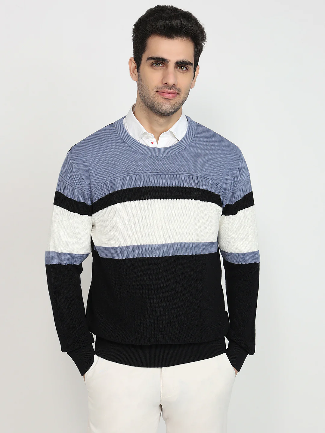 Colorplus Men Blue Jacquard Regular Fit Cotton Sweatshirt