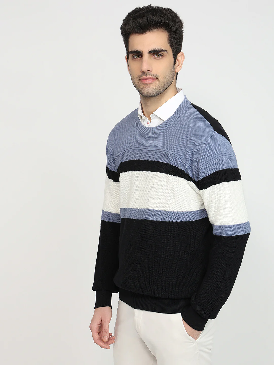 Colorplus Men Blue Jacquard Regular Fit Cotton Sweatshirt - Image 2