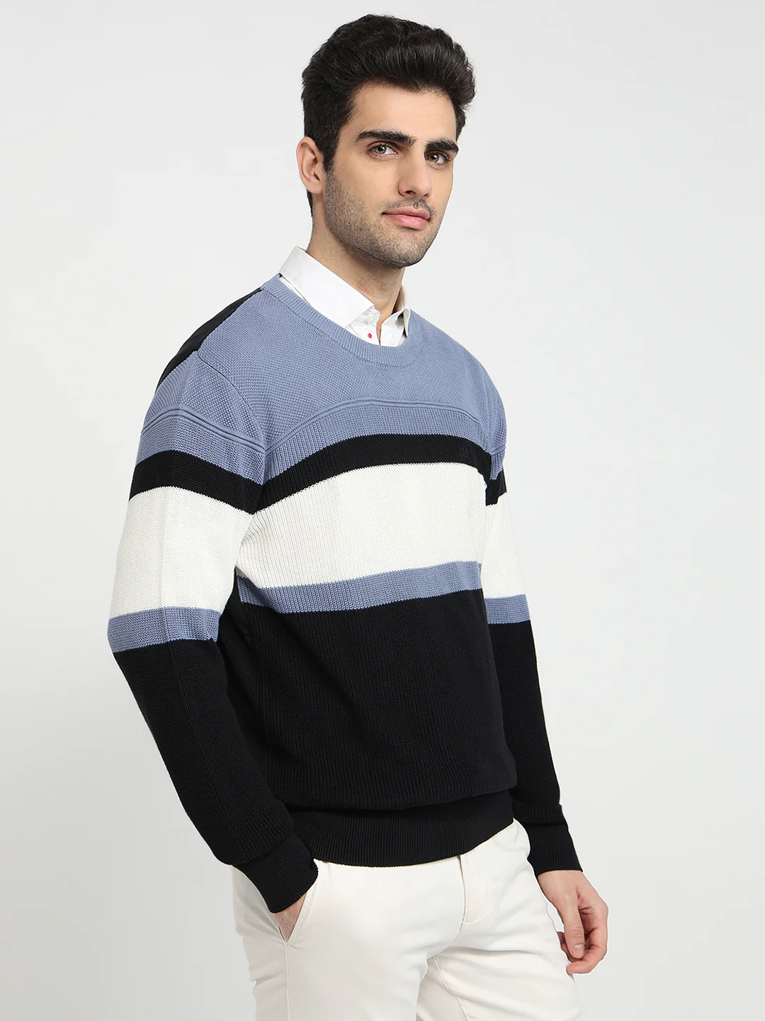 Colorplus Men Blue Jacquard Regular Fit Cotton Sweatshirt - Image 3