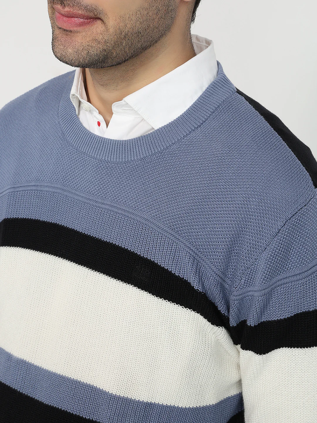 Colorplus Men Blue Jacquard Regular Fit Cotton Sweatshirt - Image 6