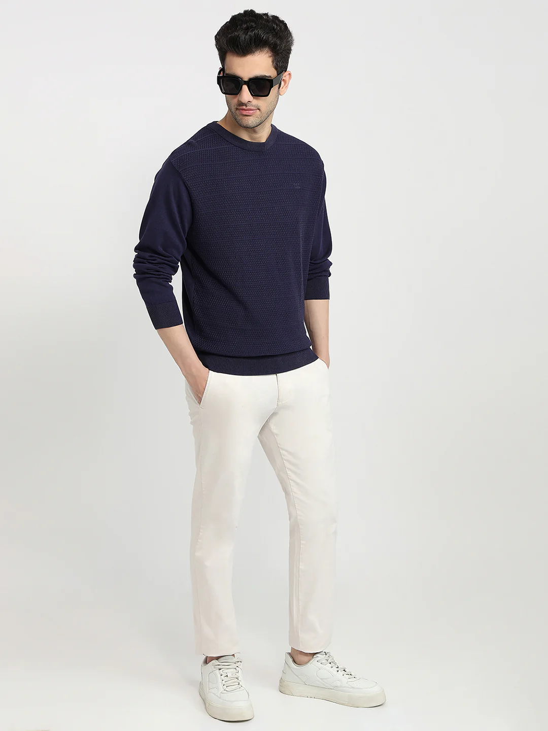Colorplus Men Blue Jacquard Regular Fit Cotton Sweatshirt - Image 5