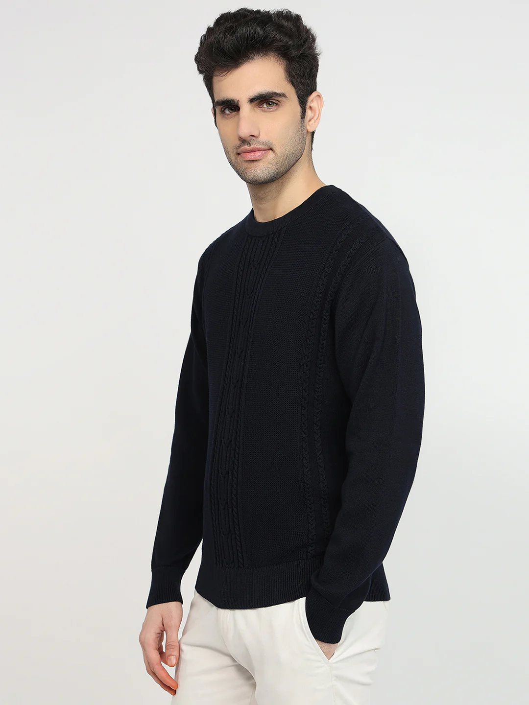 Colorplus Men Blue Jacquard Regular Fit Cotton Sweatshirt - Image 2