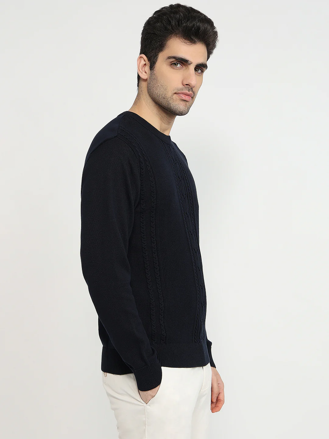 Colorplus Men Blue Jacquard Regular Fit Cotton Sweatshirt - Image 3