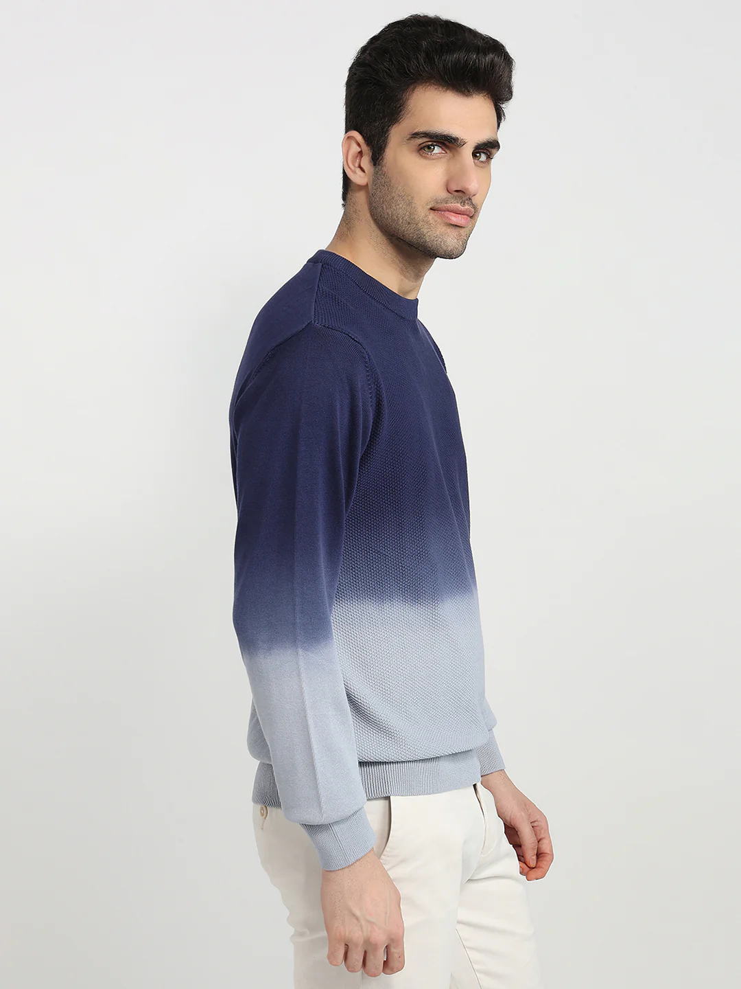Colorplus Men Blue Jacquard Regular Fit Cotton Sweatshirt - Image 3