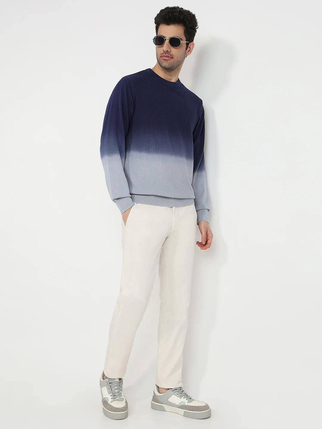 Colorplus Men Blue Jacquard Regular Fit Cotton Sweatshirt - Image 5