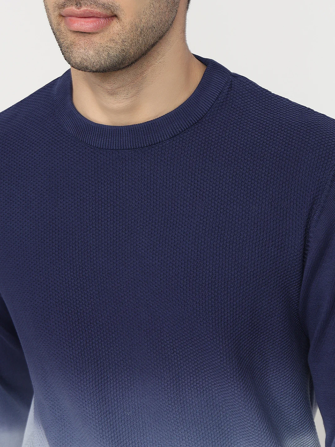 Colorplus Men Blue Jacquard Regular Fit Cotton Sweatshirt - Image 6