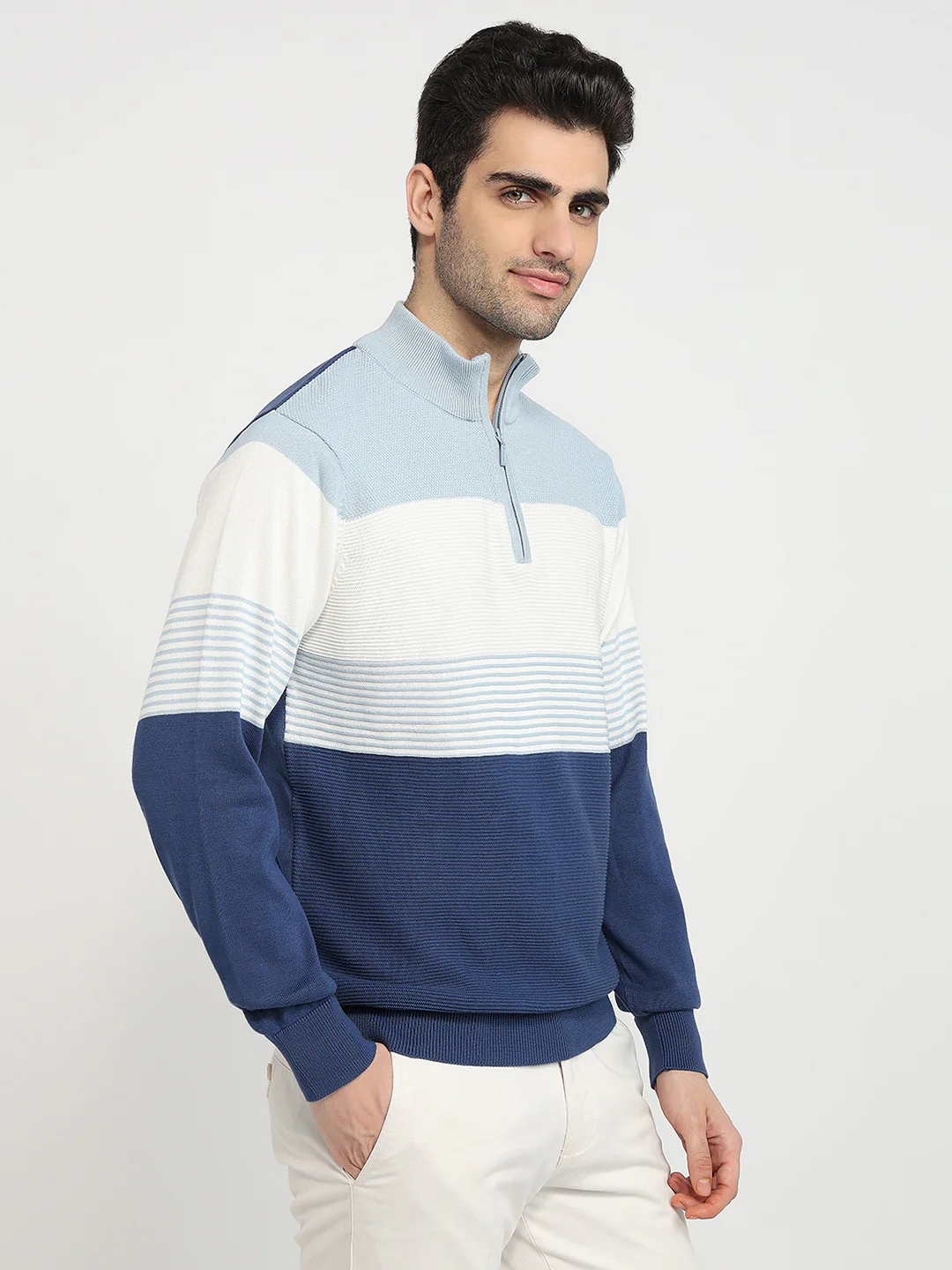 Colorplus Men Blue Jacquard Regular Fit Cotton Sweatshirt - Image 3