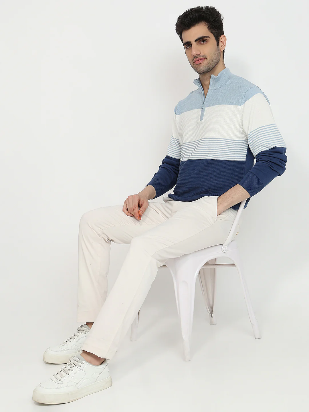 Colorplus Men Blue Jacquard Regular Fit Cotton Sweatshirt - Image 5