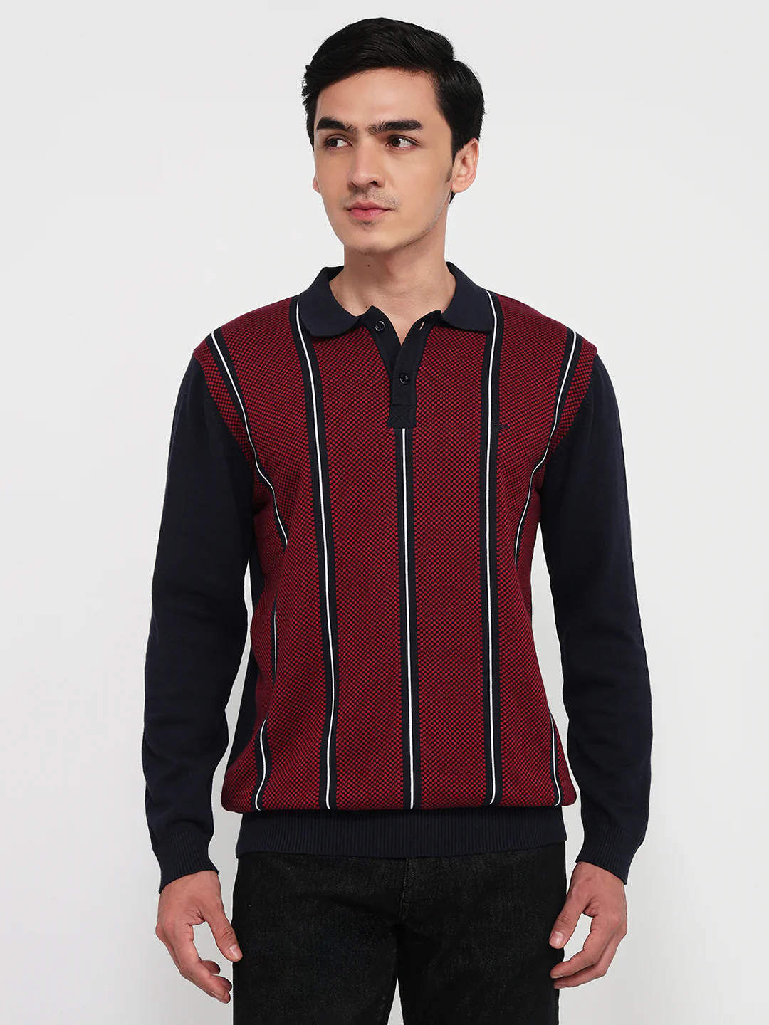 Colorplus Men Blue Jacquard Regular Fit Cotton Sweatshirt
