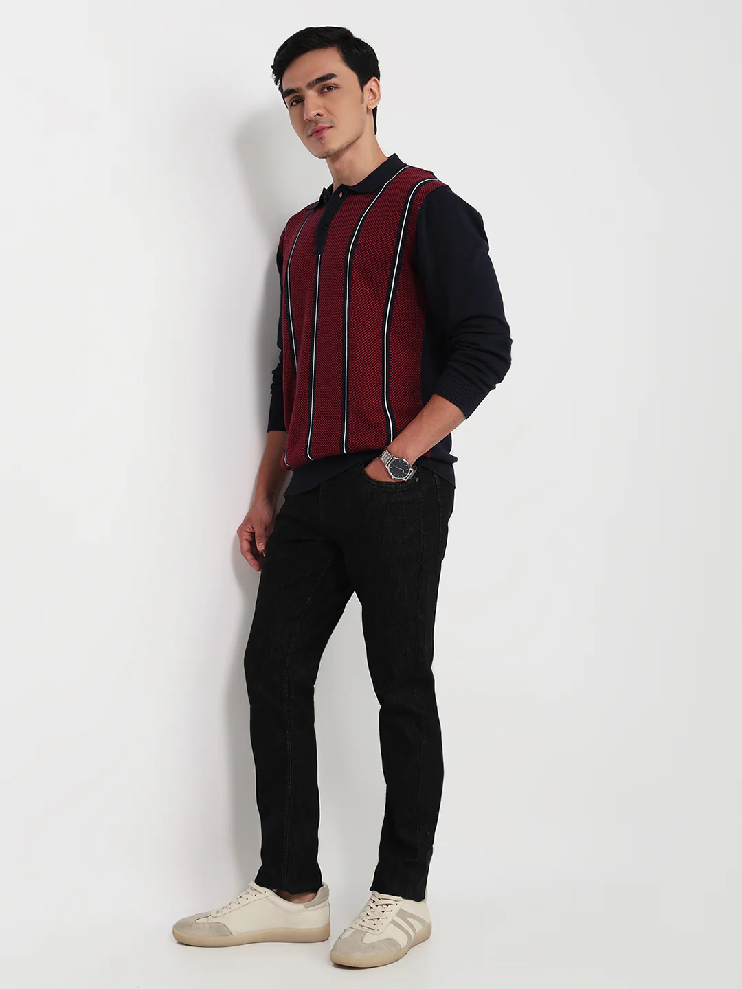 Colorplus Men Blue Jacquard Regular Fit Cotton Sweatshirt - Image 5