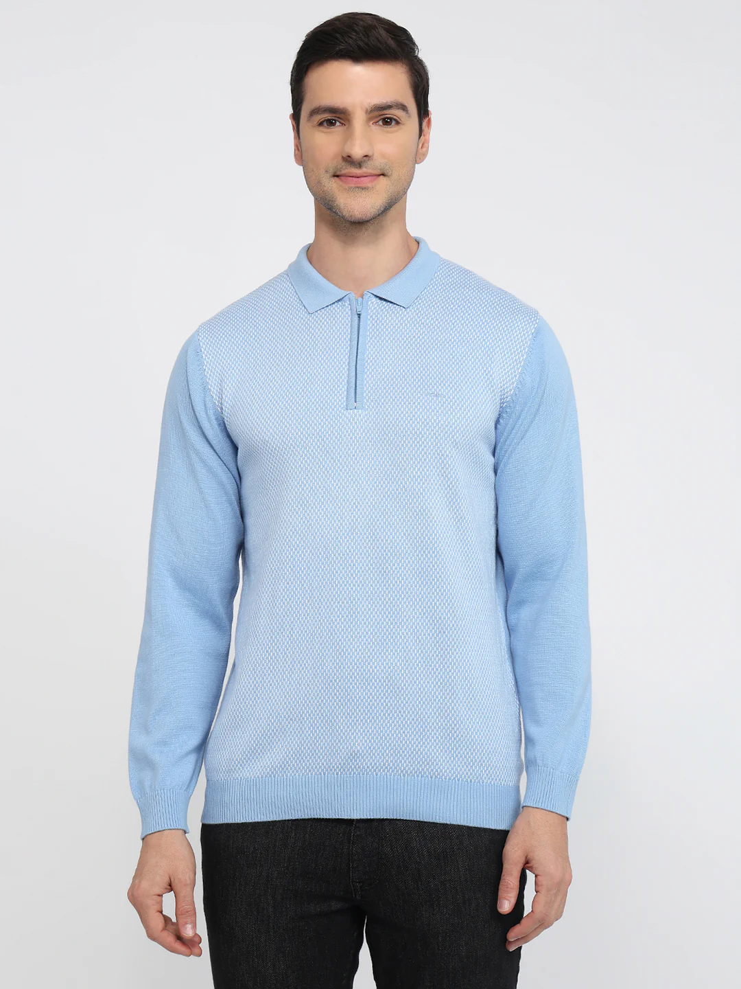Colorplus Men Blue Jacquard Regular Fit Cotton Sweatshirt