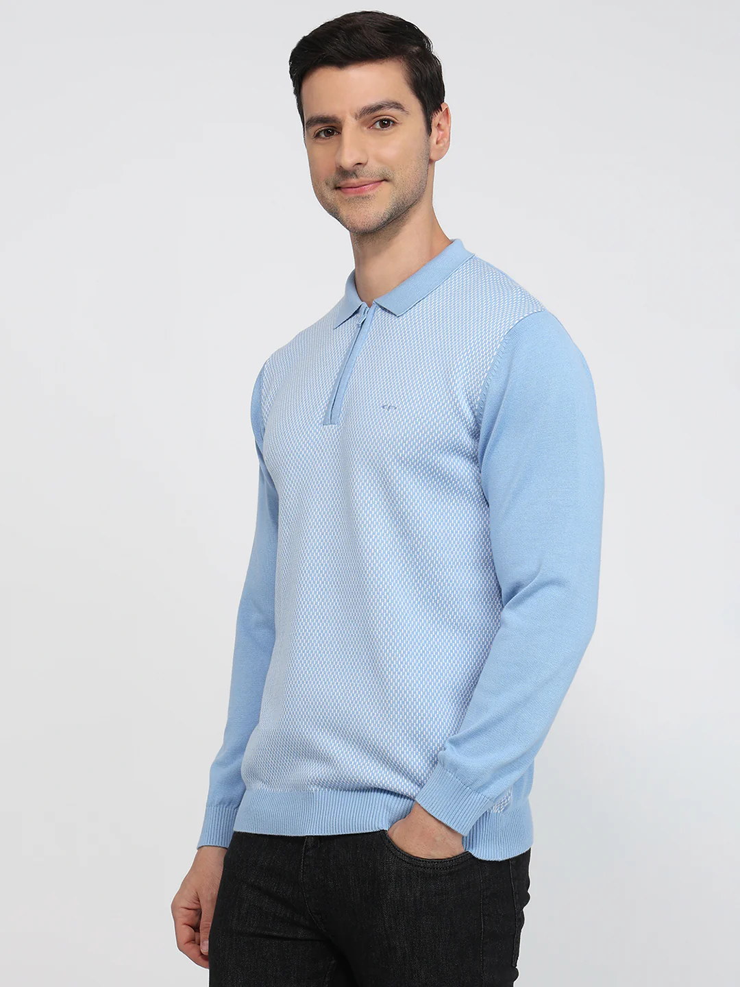 Colorplus Men Blue Jacquard Regular Fit Cotton Sweatshirt - Image 2