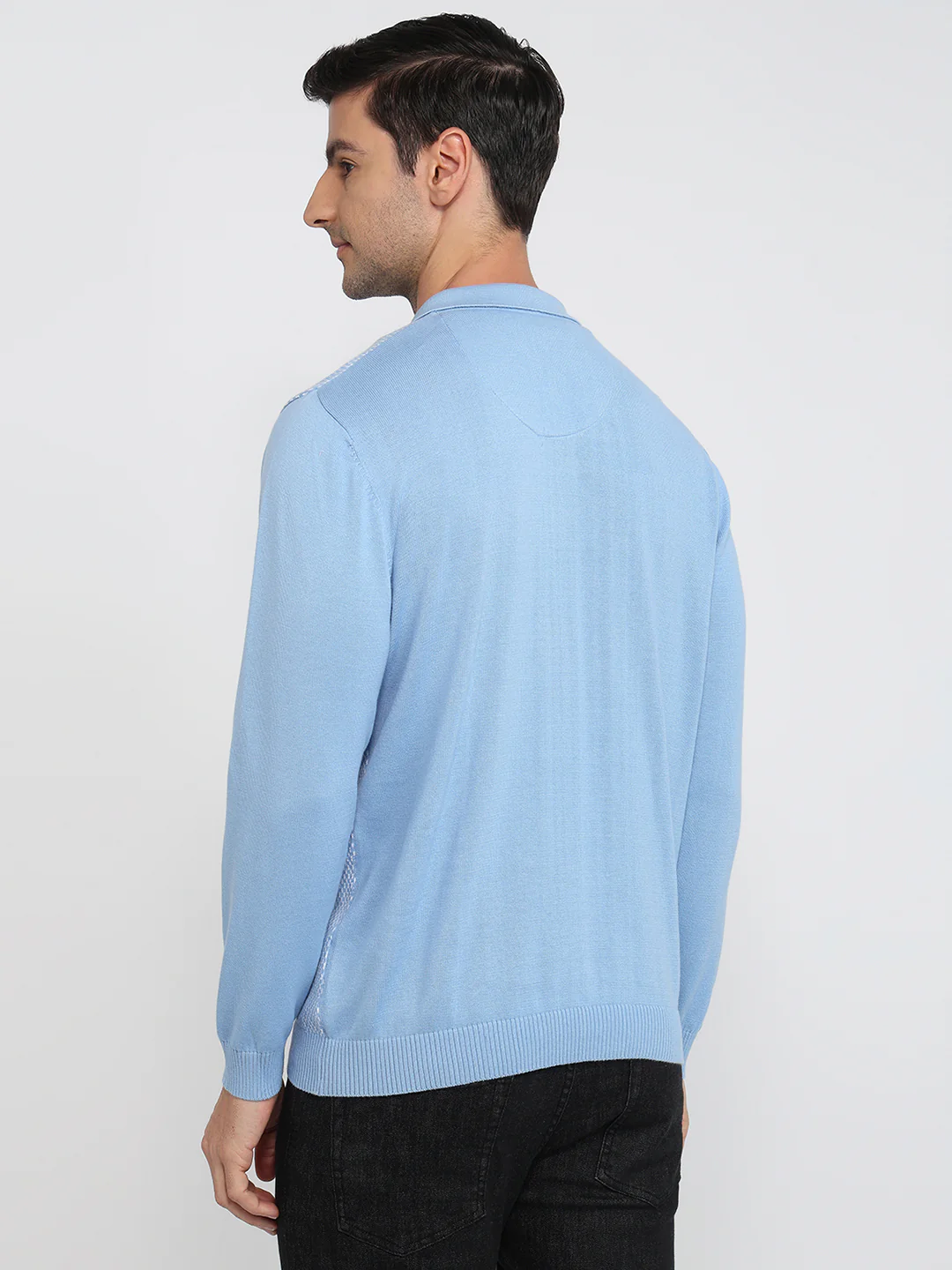 Colorplus Men Blue Jacquard Regular Fit Cotton Sweatshirt - Image 4